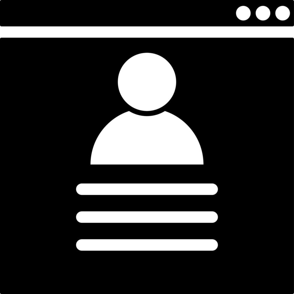 Black and White illustration of user profile web page icon. vector