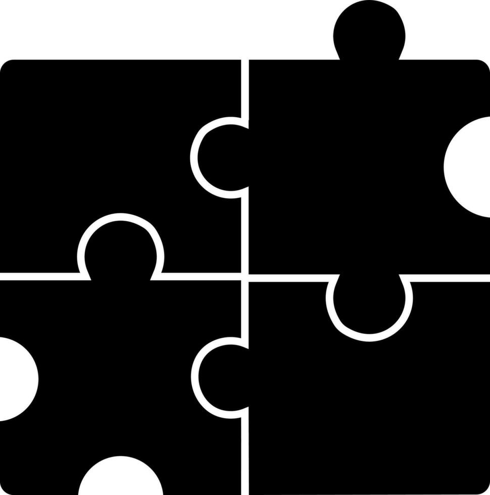 Black and White jigsaw glyph icon or symbol. vector