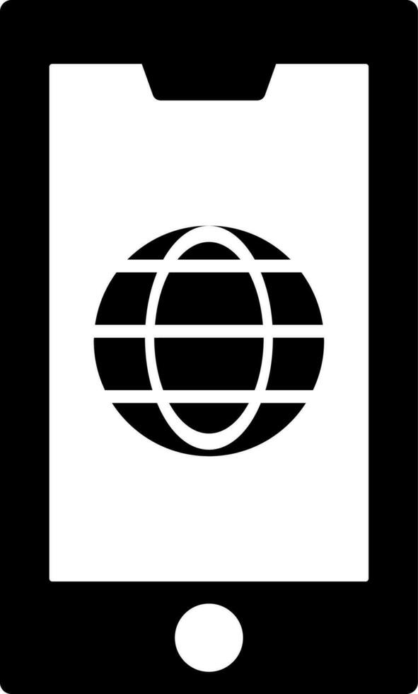 Internet connected smartphone icon in Black and White color. vector