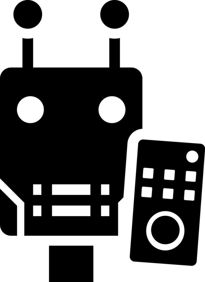 Black and White illustration of robot with remote icon. vector
