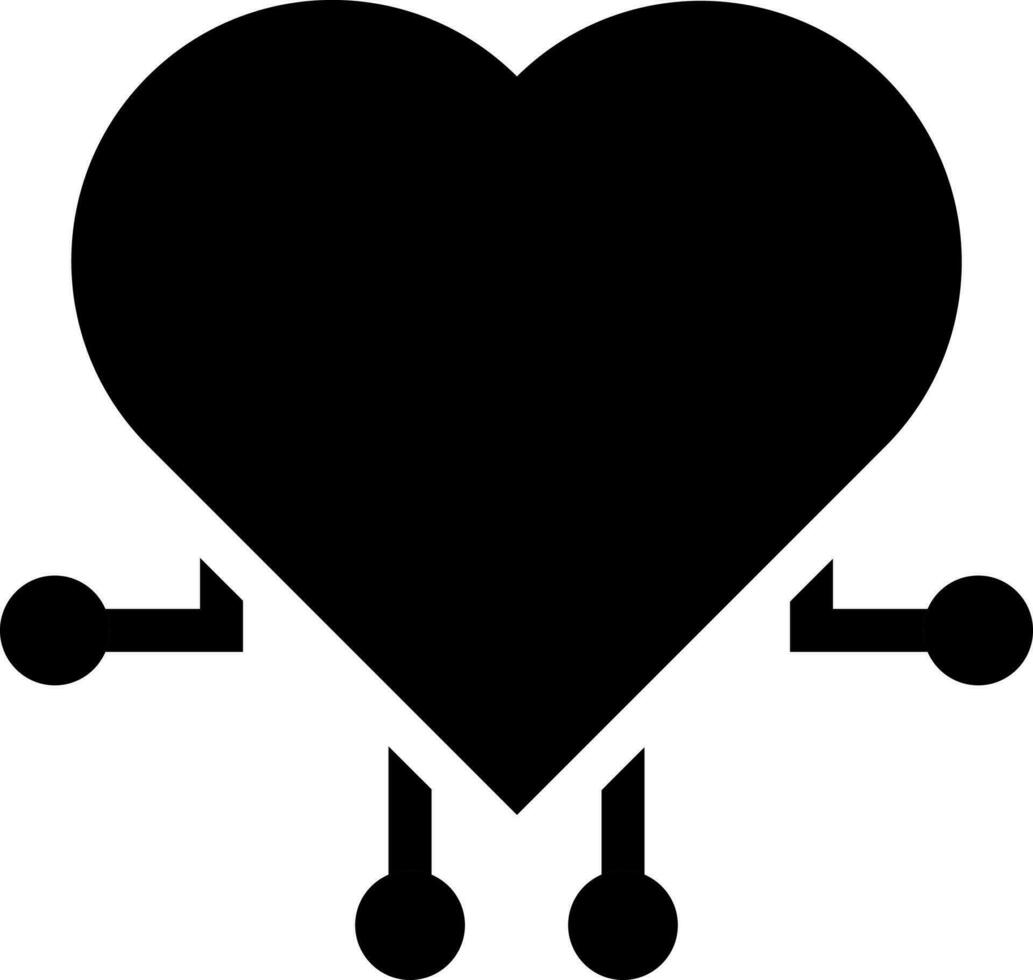 corazón forma robot icono en negro color. vector