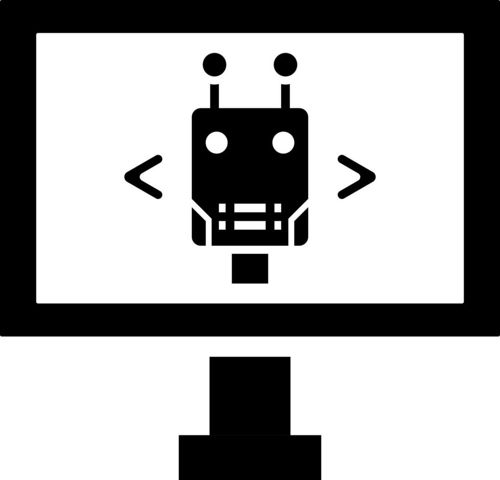 Robot programming or software updating in computer icon. vector
