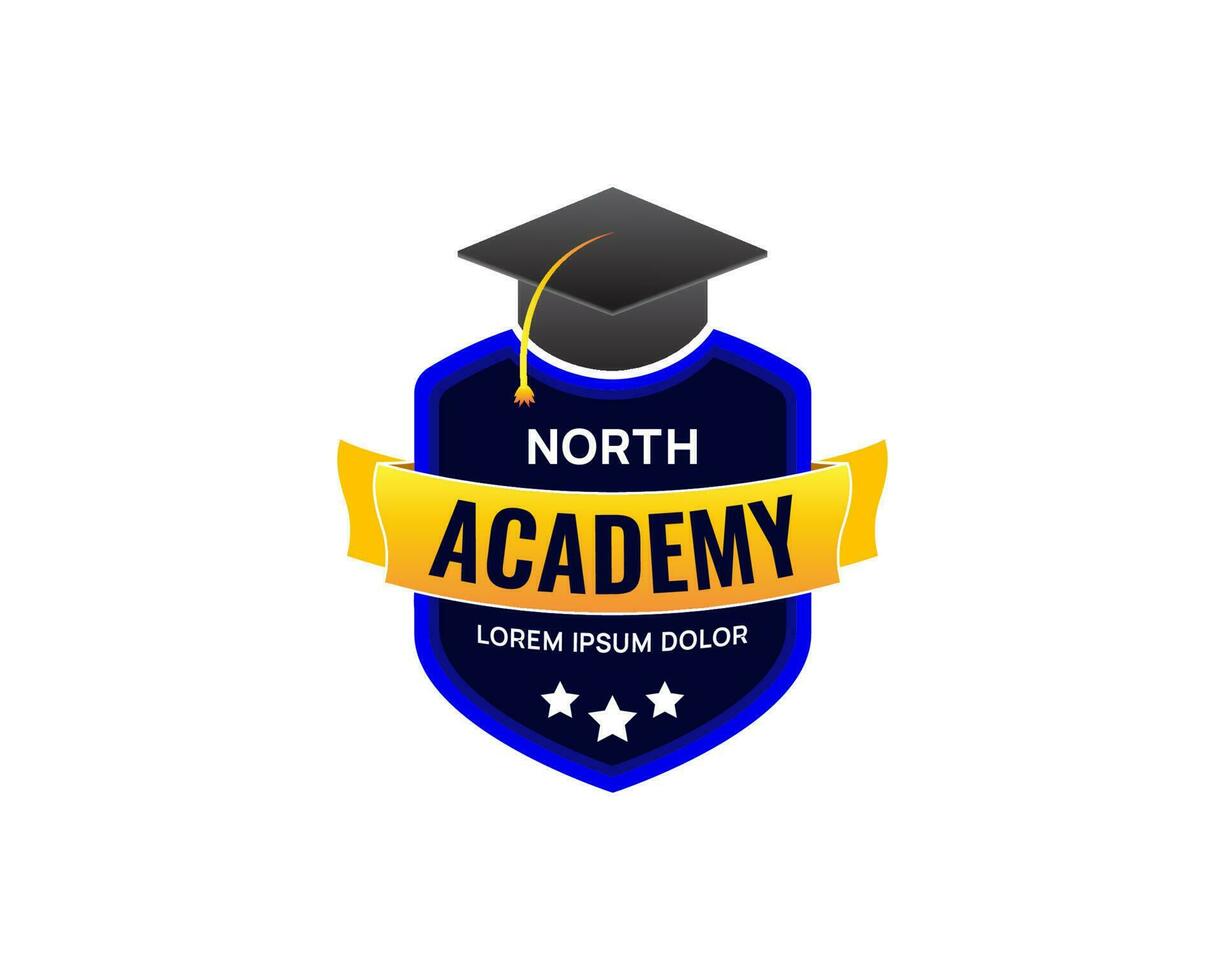 Emblem academy logo with graduation hat vector
