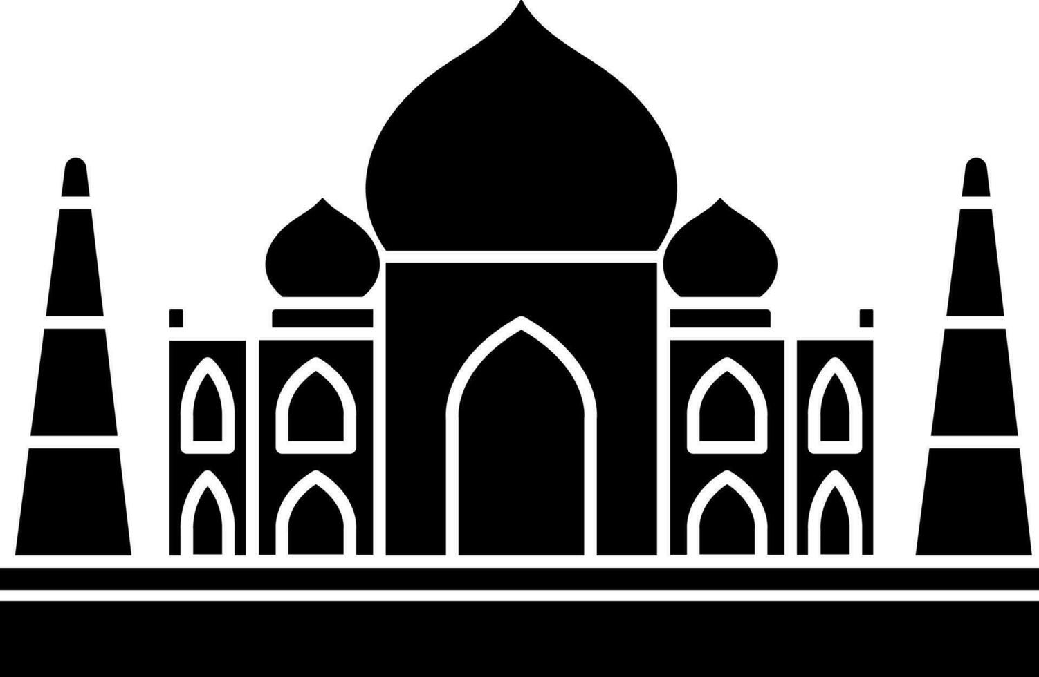 negro y blanco taj mahal icono en plano estilo. vector