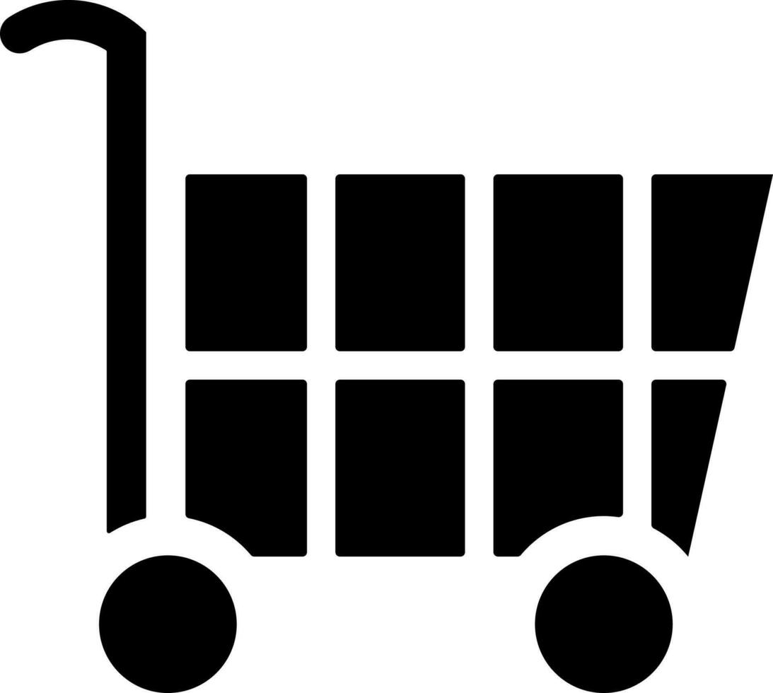 plano estilo compras carro icono en negro y blanco color. vector