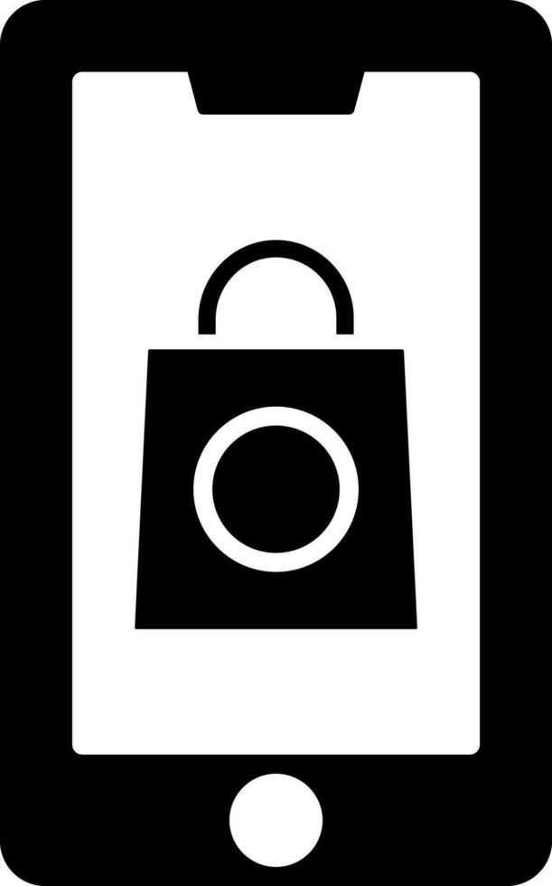 Online shopping app in smartphone glyph icon. vector