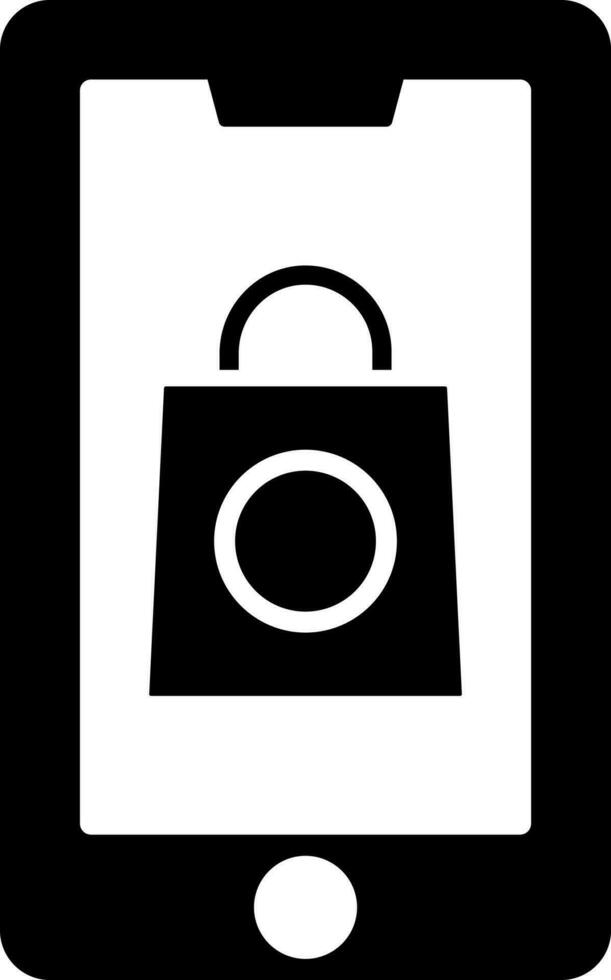 Online shopping app in smartphone glyph icon. vector