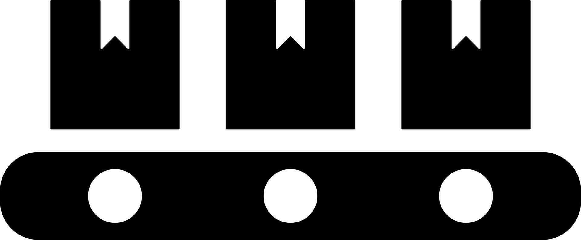 Delivery boxes on conveyor belt icon in Black and White color. vector