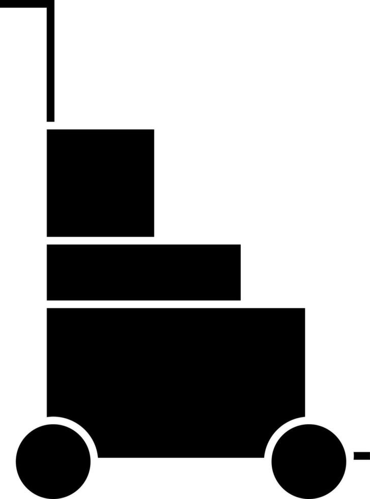 Black hand cart with boxes icon. vector