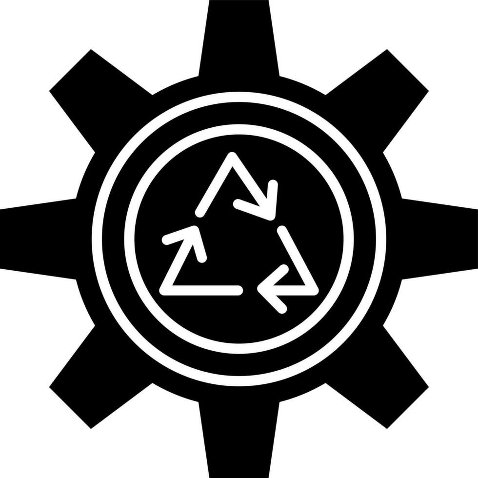 Black and White recycling gear icon in flat style. vector