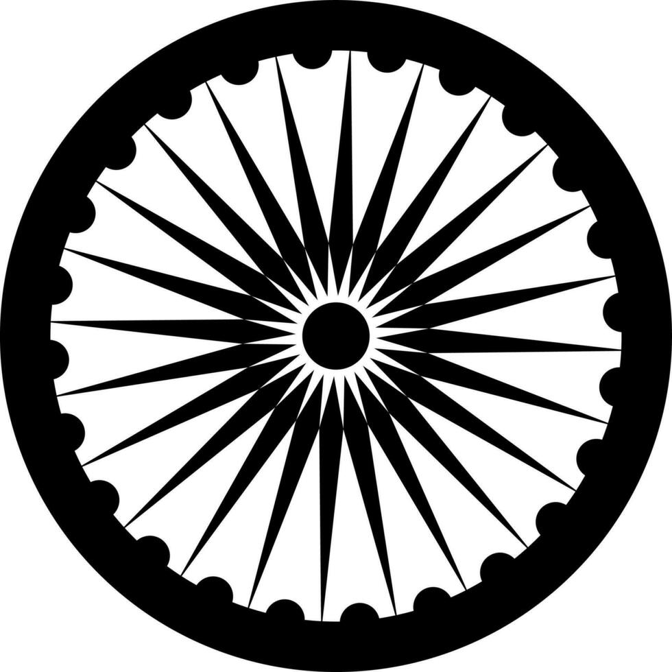 Black and White illustration of Ashok wheel icon. vector