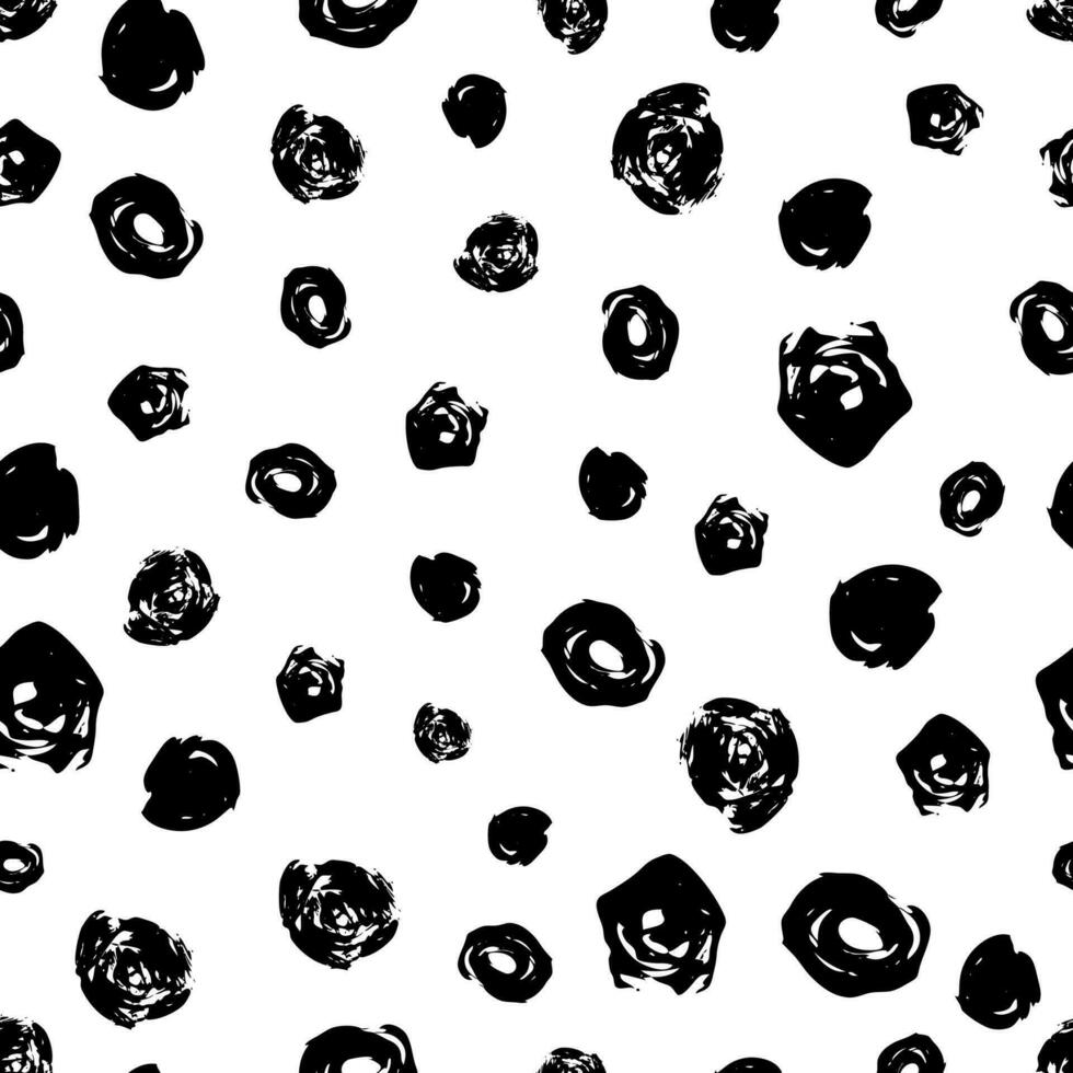 Seamless pattern with dark hand drawn round scribble smear on white background. Abstract grunge texture. Vector illustration