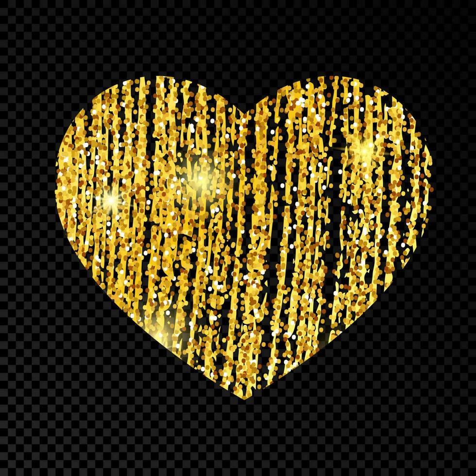 Heart with golden glittering scribble paint on dark vector