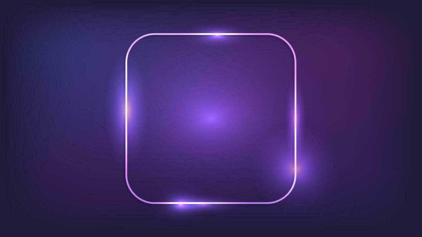 Neon rounded square frame with shining effects on dark background. Empty glowing techno backdrop. Vector illustration.