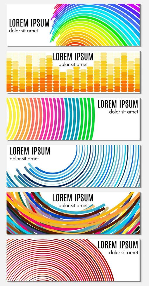 Set of six colorful abstract header banners with curved lines and place for text. Vector backgrounds for web design.