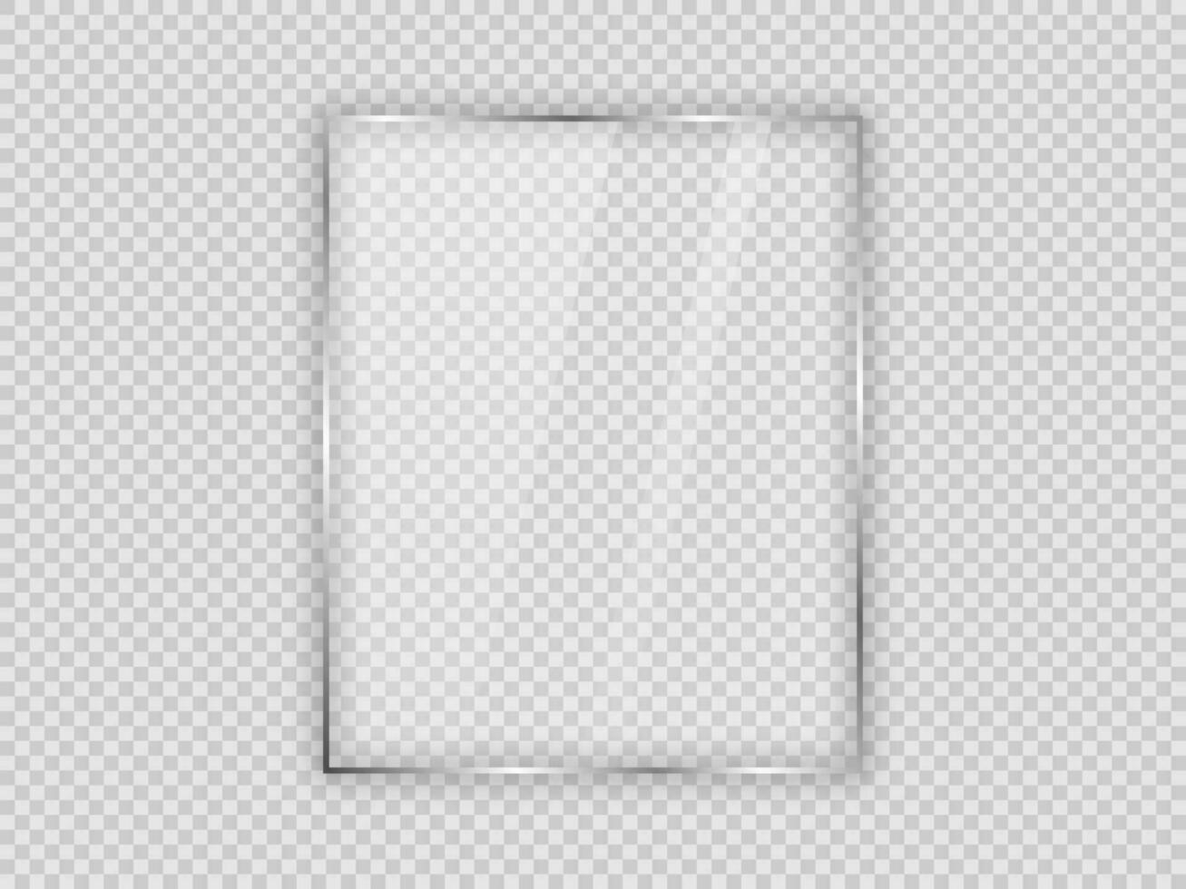 Glass plate in vertical frame isolated on background. Vector illustration.