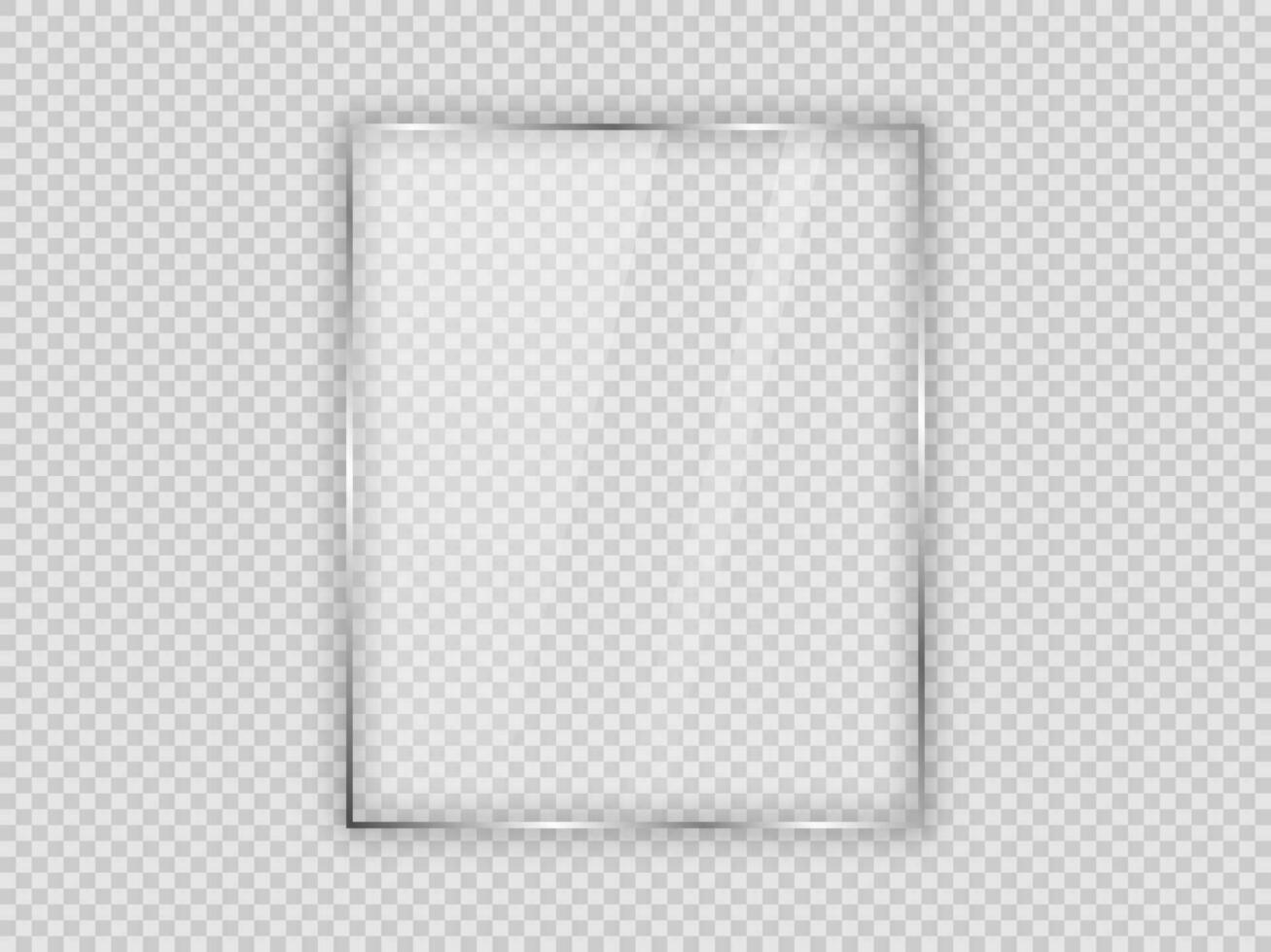 Glass plate in vertical frame isolated on background. Vector illustration.