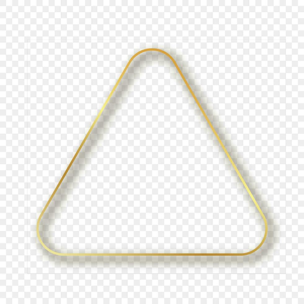 Gold glowing rounded triangle frame with shadow isolated on background. Shiny frame with glowing effects. Vector illustration.