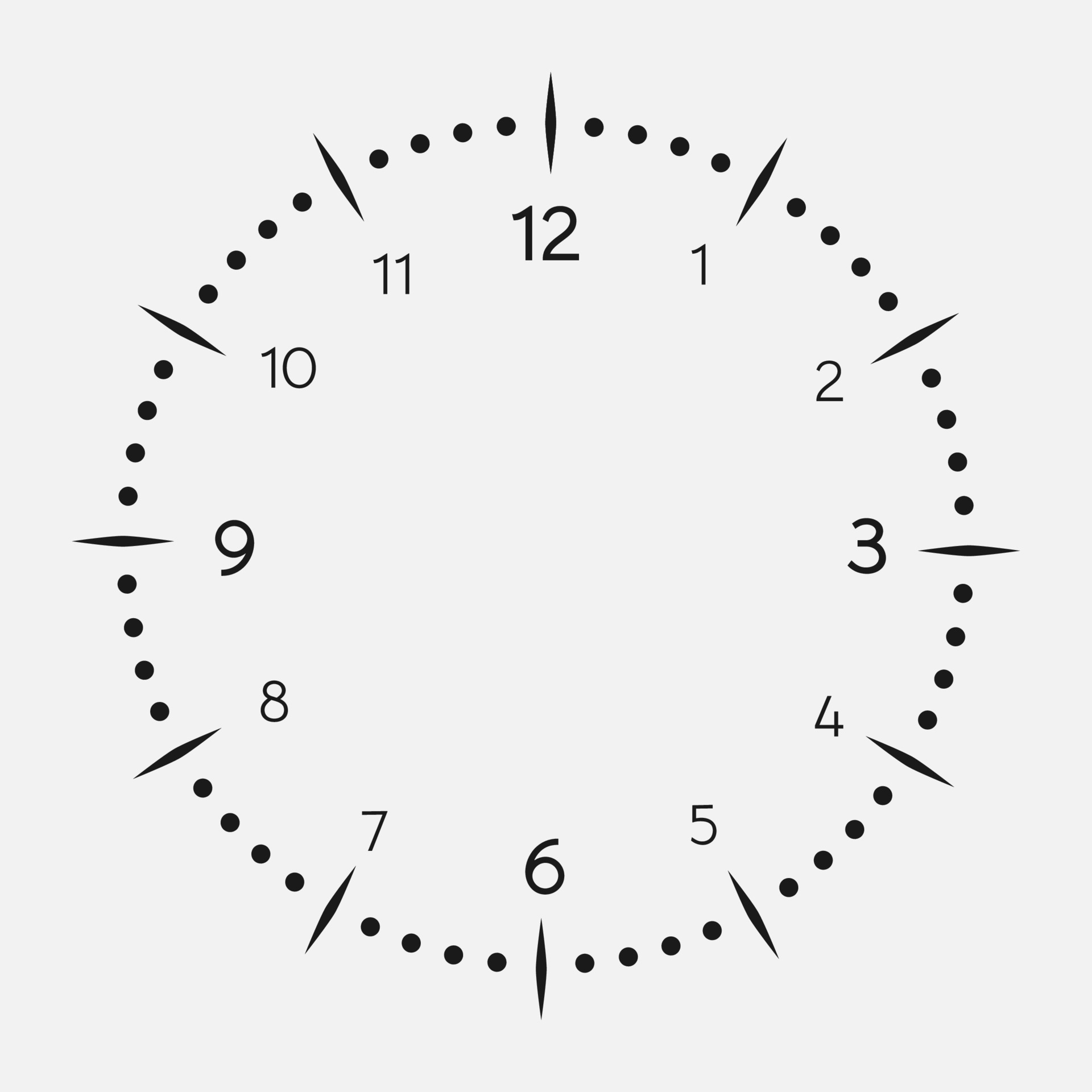 Clock face on a white background. 12 hours watch dial with round scale