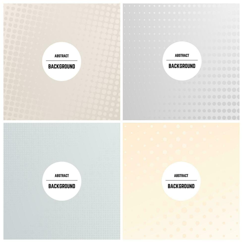 Set of four monochrome background with dots and halftone effect. Vector illustration.