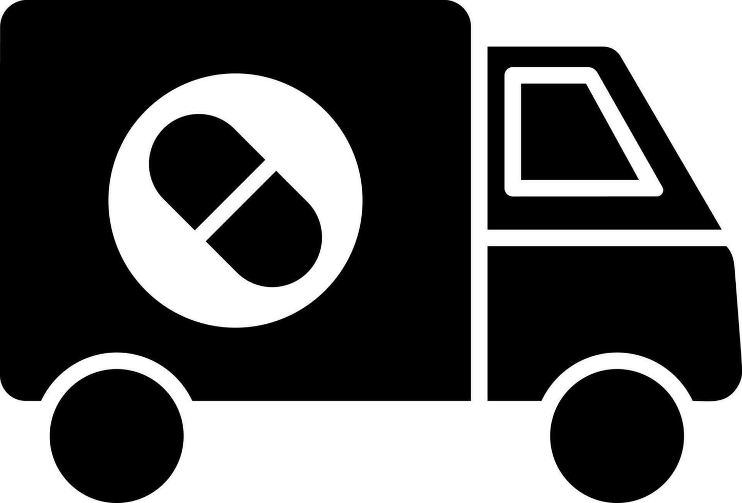 Medicine delivery truck icon in Black and White color. vector