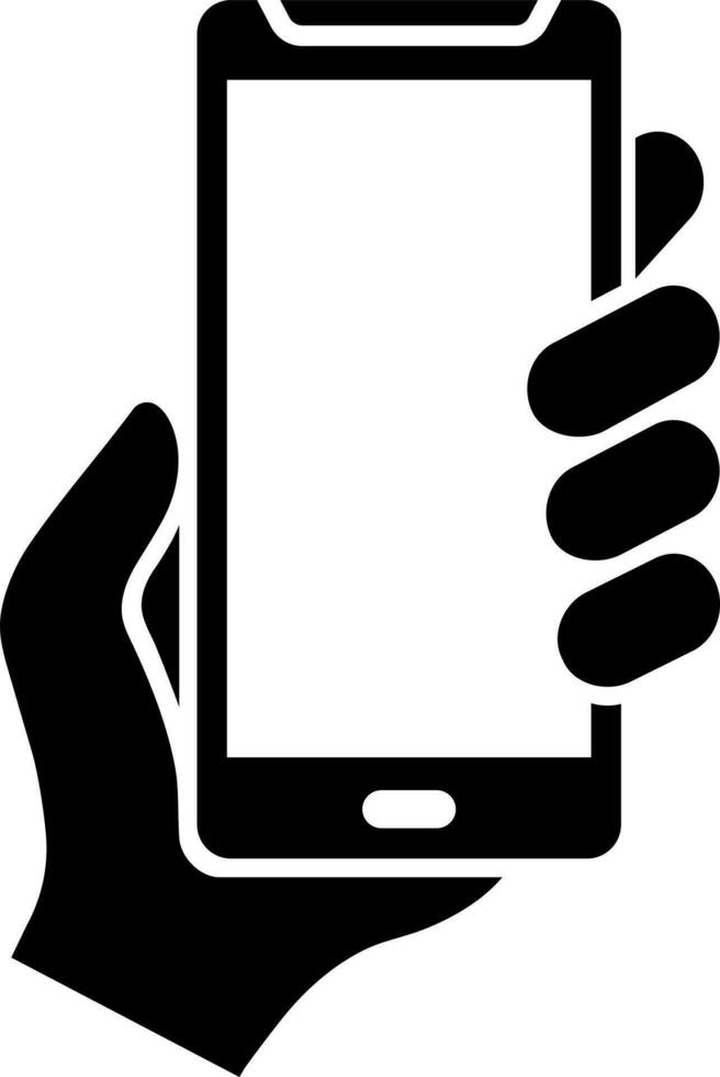 Hand holding smartphone icon in flat style. vector