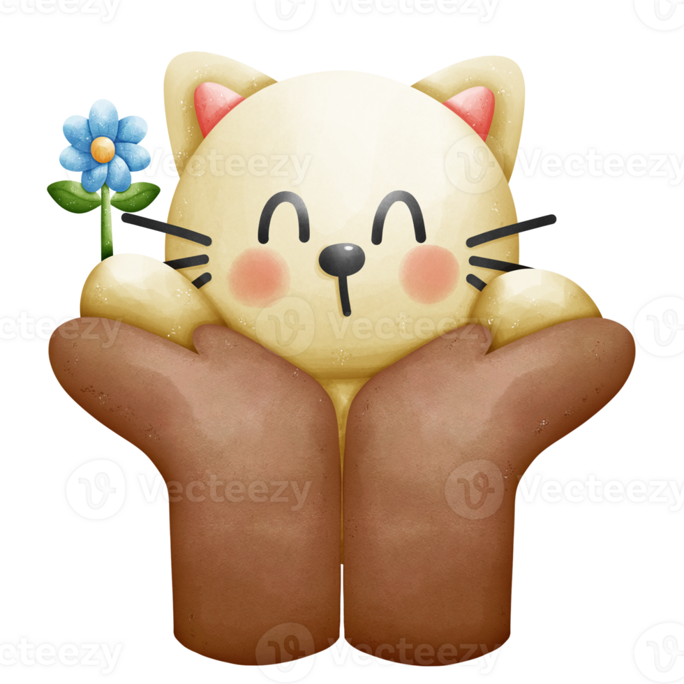 Cat in two hands watercolor element png
