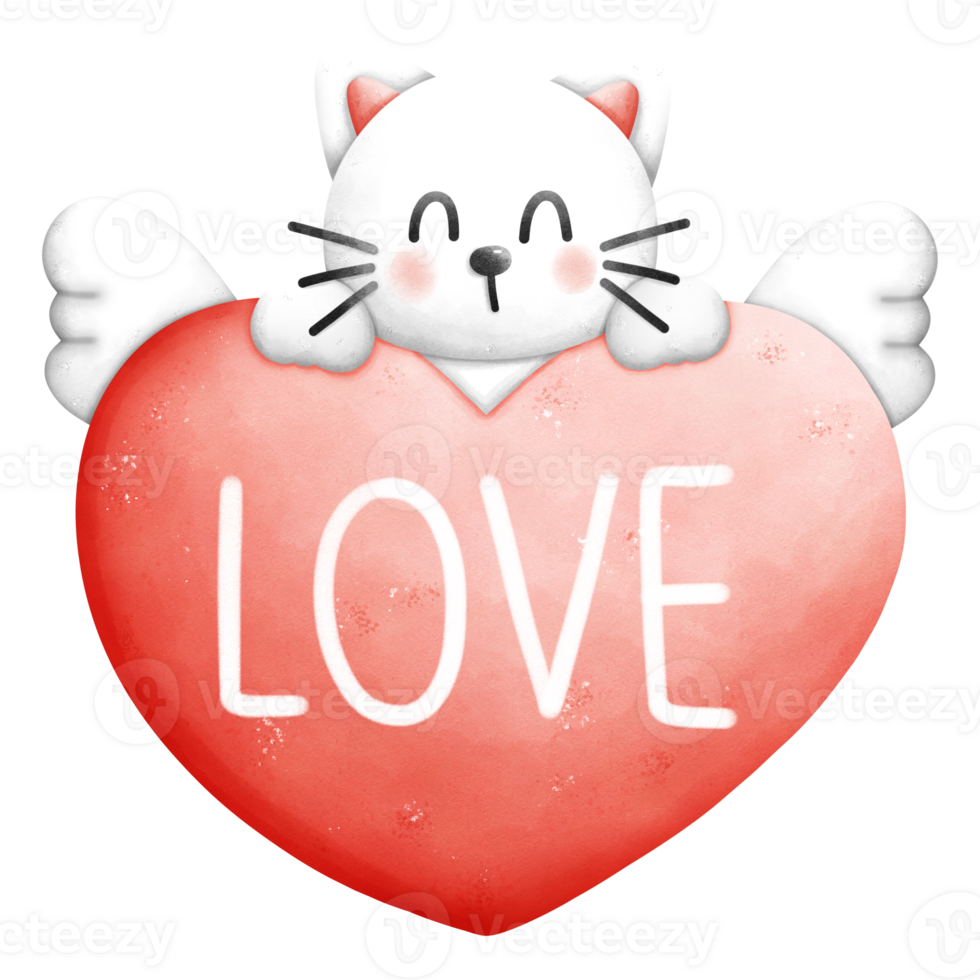 gatto con amore acquerello elemento png