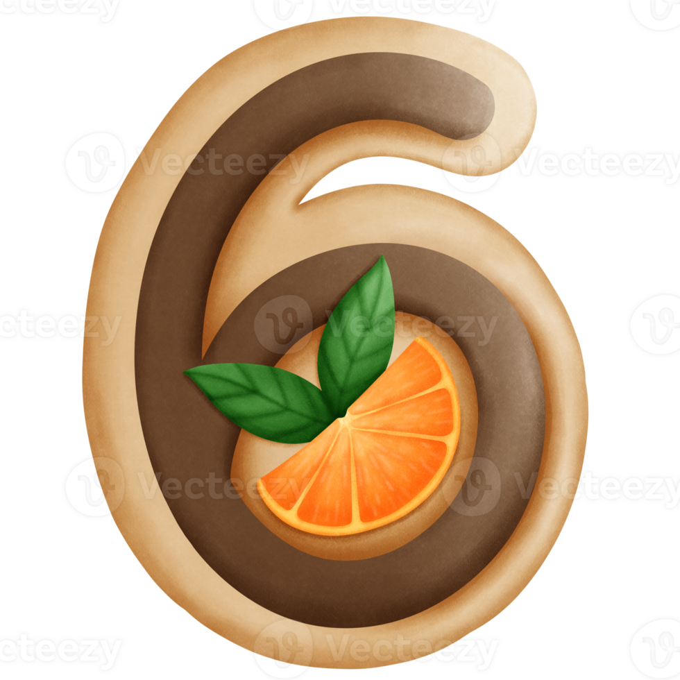 Number 6 cookie edition watercolor element png