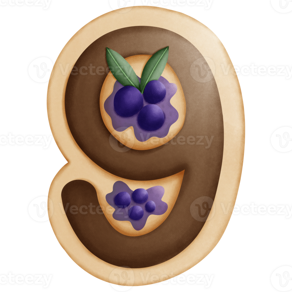 Number 9 cookie edition watercolor element png