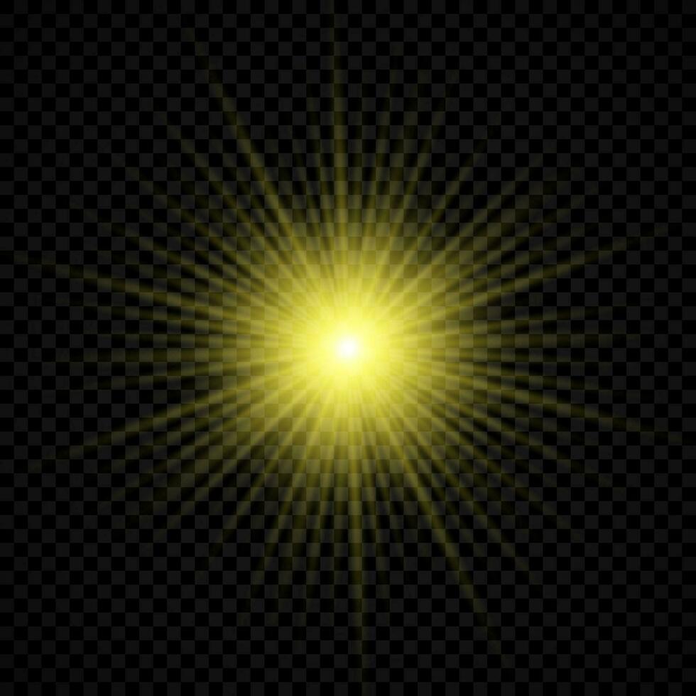 Light effect of lens flares. Yellow glowing lights starburst effects with sparkles vector