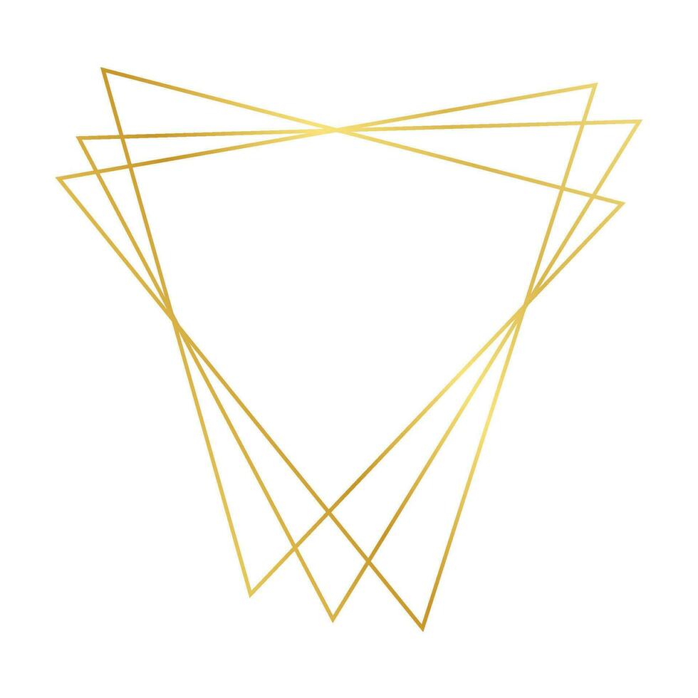 Gold geometric polygonal frame with shining effects isolated on white background. Empty glowing art deco backdrop. Vector illustration.