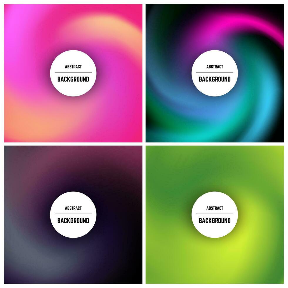 Set of four colorful background with swirl effect and circle in center. Vector illustration.