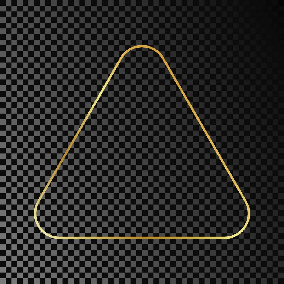Gold glowing rounded triangle frame isolated on dark vector