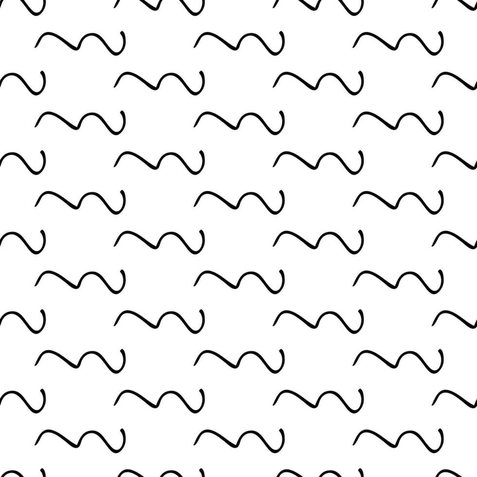 Seamless pattern with black hand drawn doodle wavy lines on white background. Abstract grunge texture. Vector illustration
