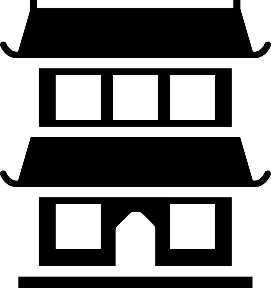 negro y blanco pagoda icono en glifo estilo. vector