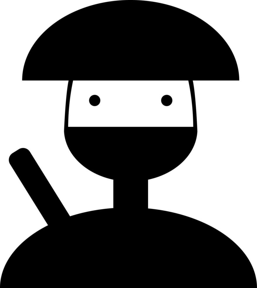 Black and White ninja warrior icon in flat style. vector