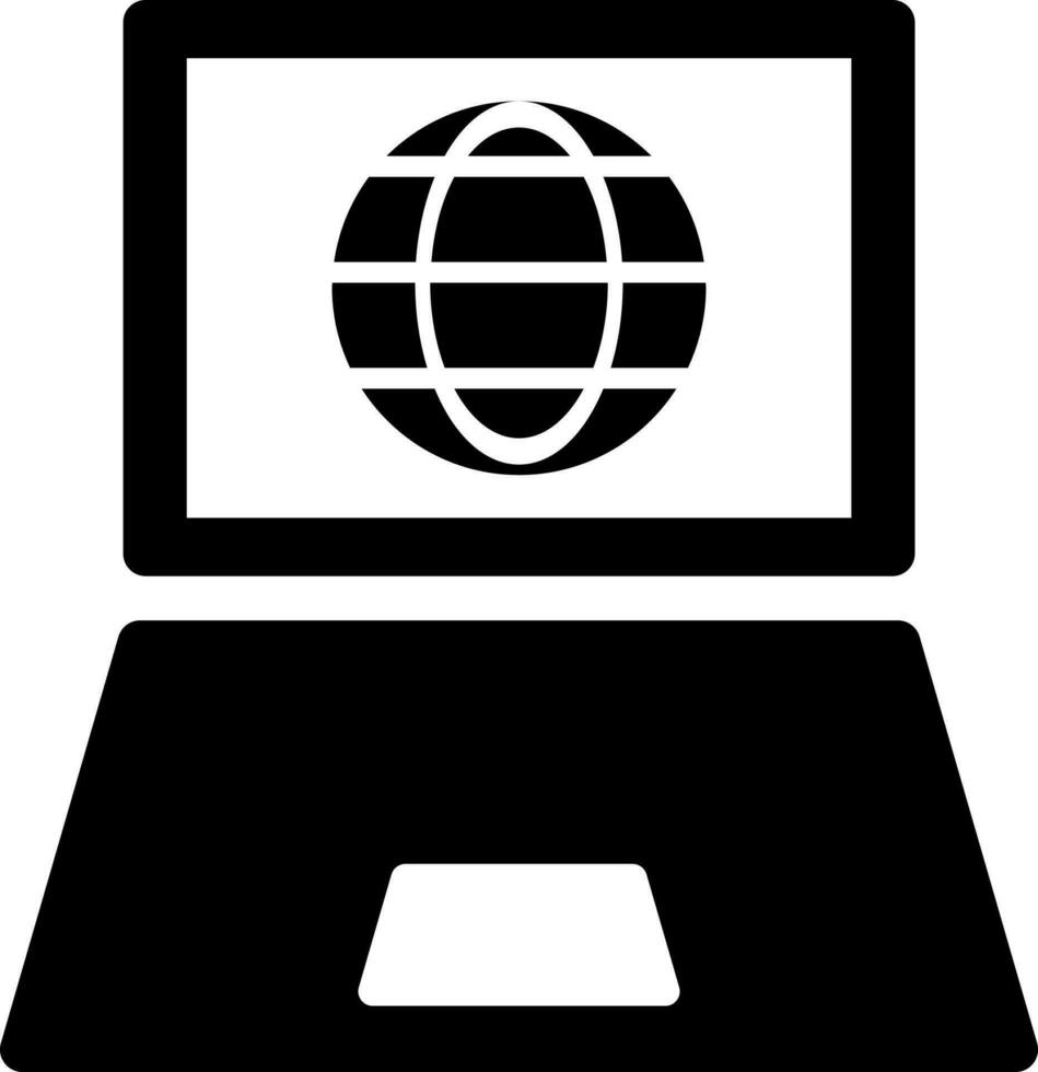 ordenador portátil Internet conexión icono en negro y blanco color. vector