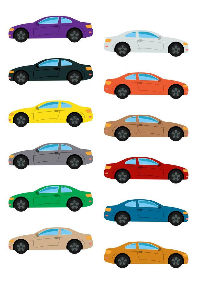 Set of multicolored car. Isolated vector illustration.