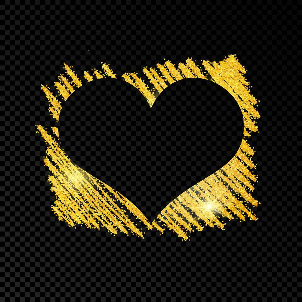 Heart on golden glittering scribble paint on dark vector