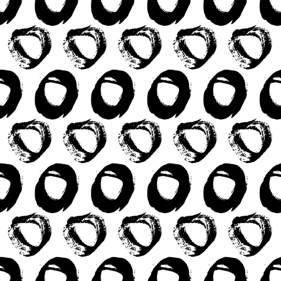 Seamless pattern with black sketch hand drawn brush scribble circles shape on white background. Abstract grunge texture. Vector illustration