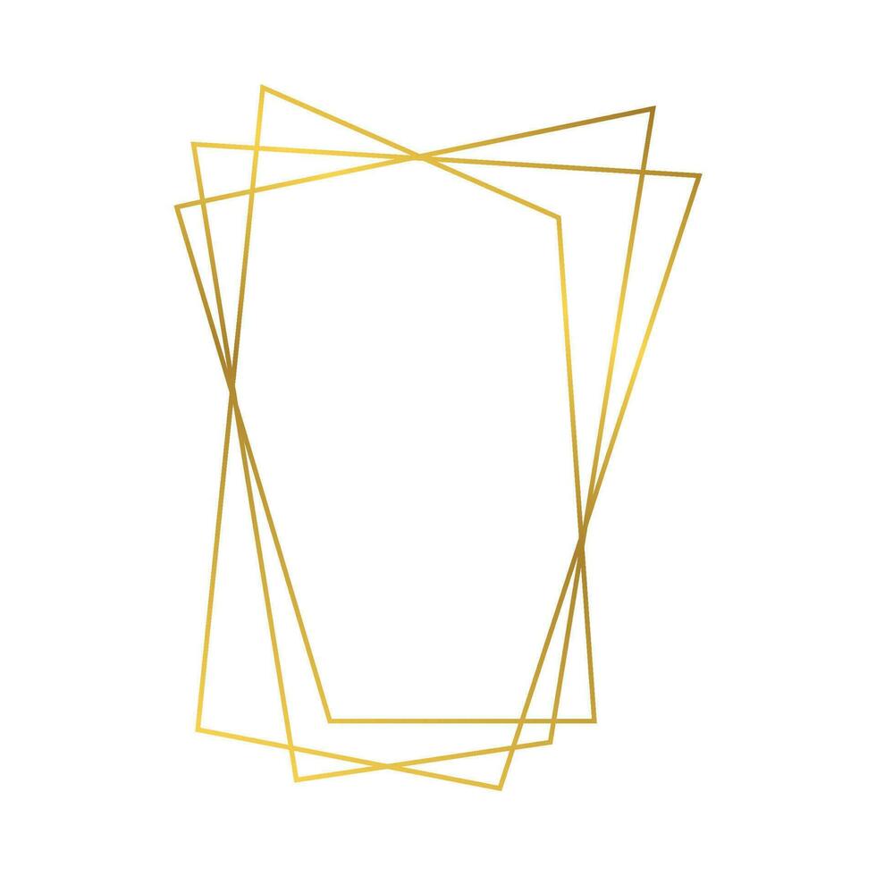 Gold geometric polygonal frame with shining effects isolated on white background. Empty glowing art deco backdrop. Vector illustration.