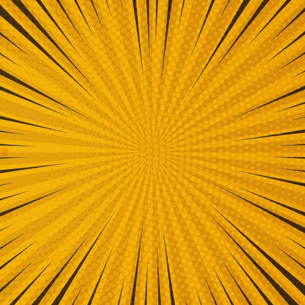 naranja cómic libro página antecedentes en popular Arte estilo con vacío espacio. modelo con rayos, puntos y trama de semitonos efecto textura. vector ilustración