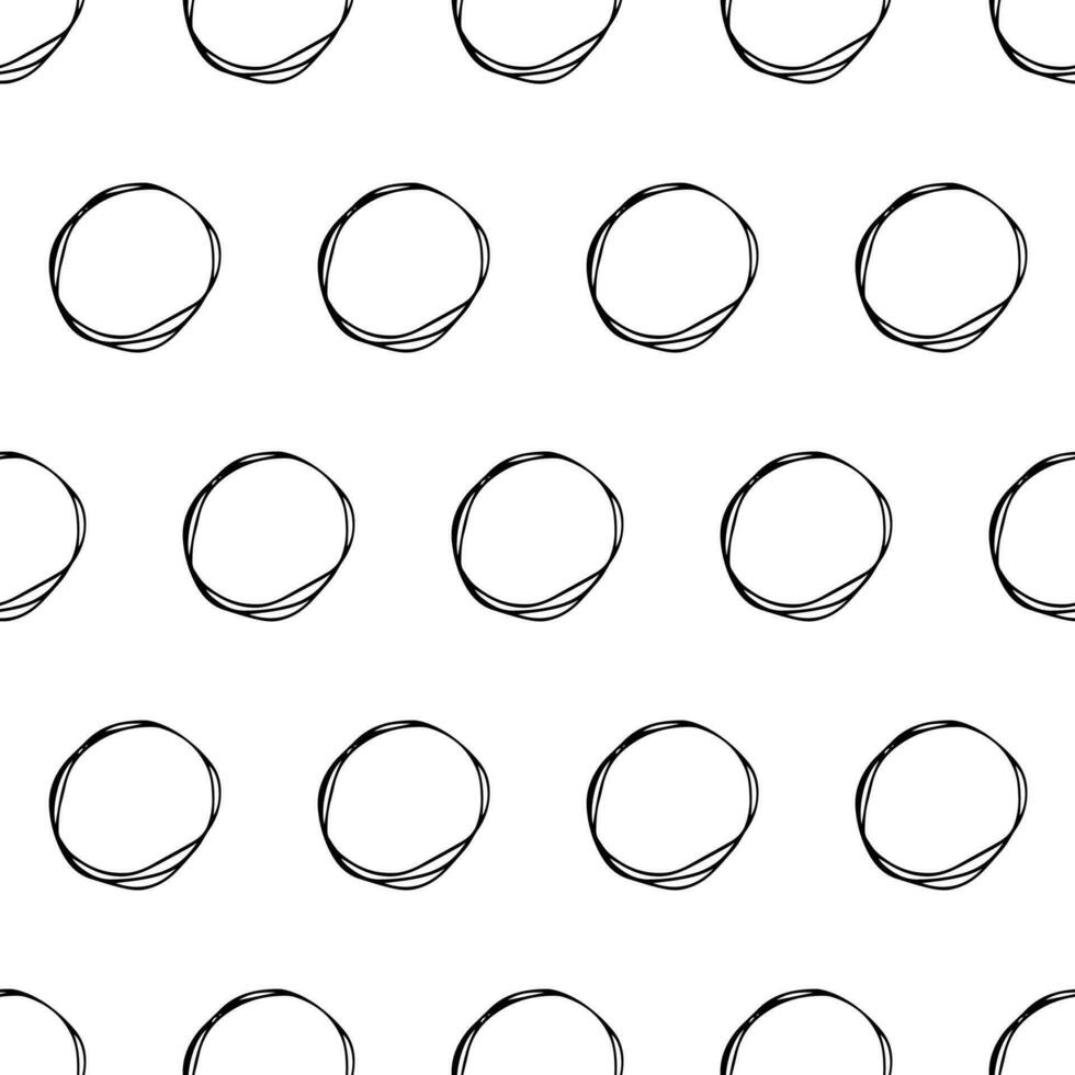 Seamless pattern with black sketch hand drawn brush scribble circles shape on white background. Abstract grunge texture. Vector illustration