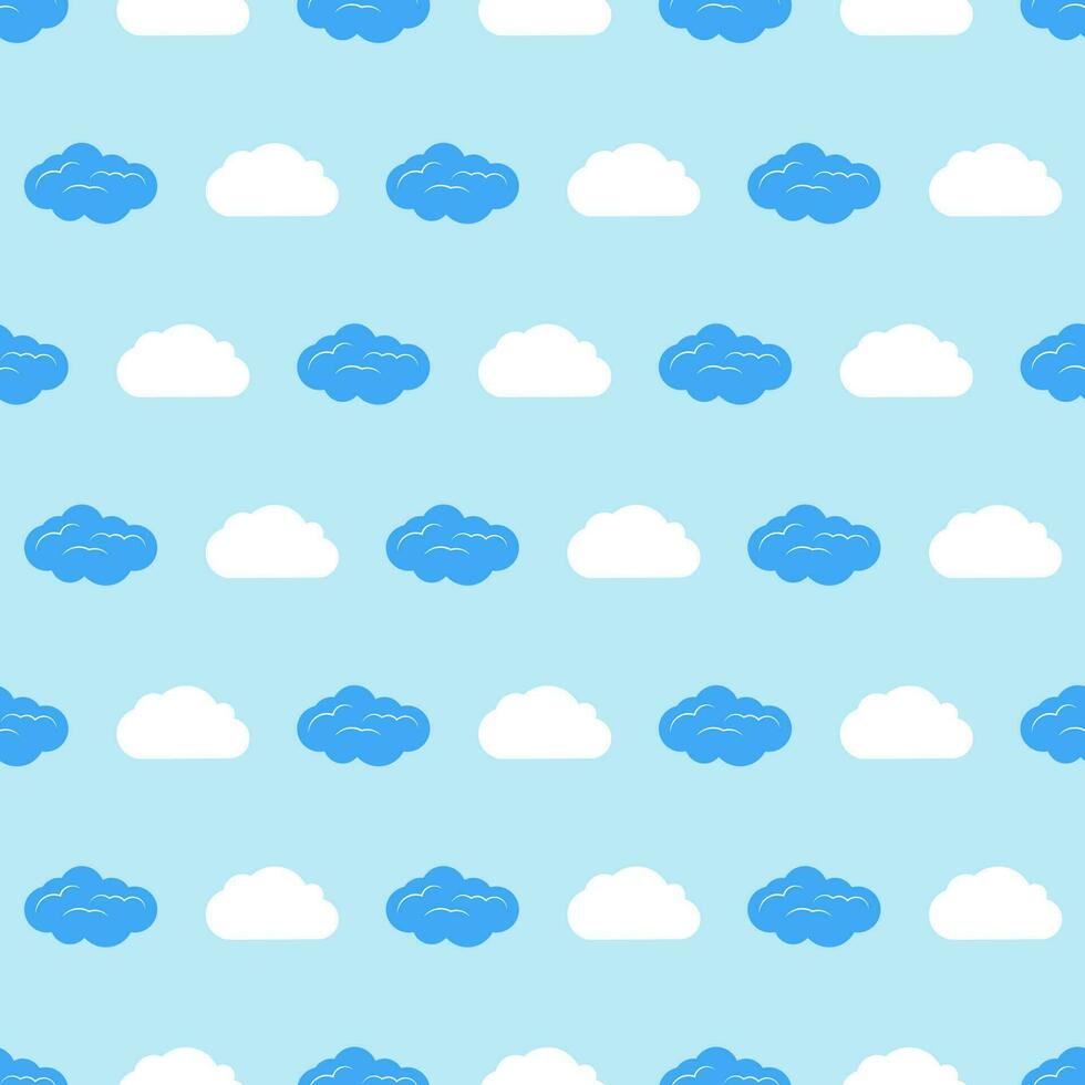 Seamless pattern with clouds on blue sky. Cute endless cloudscape. Vector illustration.