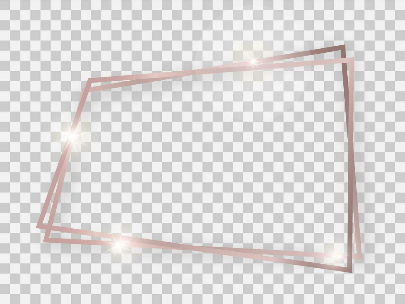 Double rose gold shiny trapezoid frame with glowing effects and shadows vector