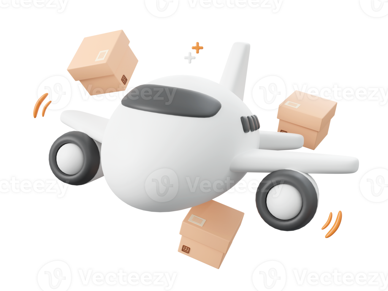 3d cartoon design illustration of Delivery airplane shipping parcel boxes, Global shopping and delivery service concept. png