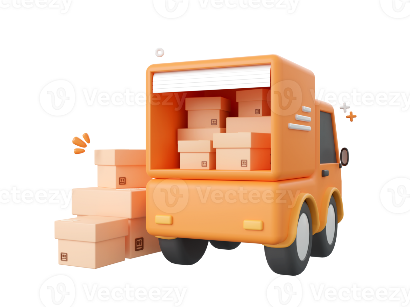 3d cartoon design illustration of Delivery truck service with parcel boxes. png