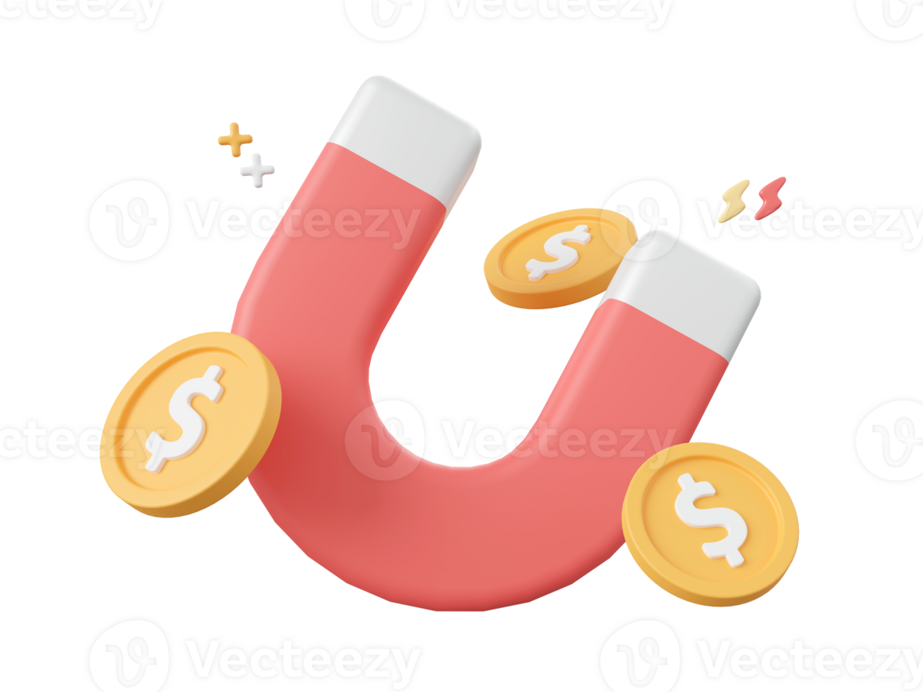 3d cartoon design illustration of Magnet attracts gold coins, Investment concept. png