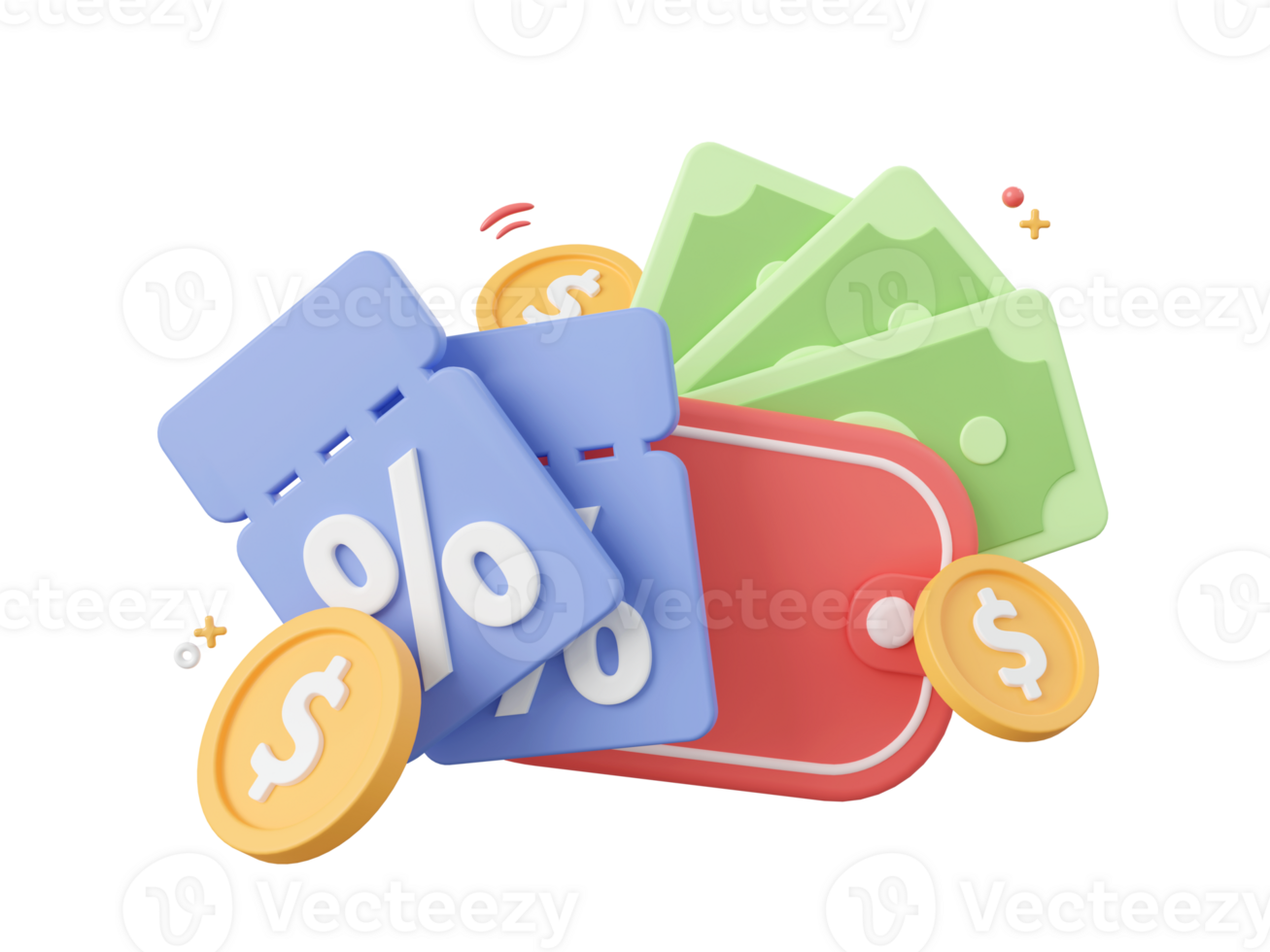 3d cartoon design illustration of Money wallet with discount code, Shopping and money online concept. png